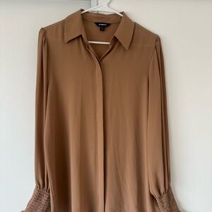 Express Women's Button Down Tan Shirt